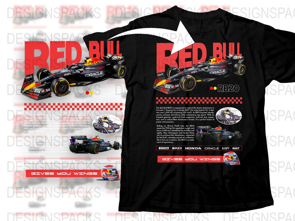 Red Bull Racing Oracle F1 Team RB20 Graphic T-Shirt, Formula One Car Design, Motorsport Fan Apparel