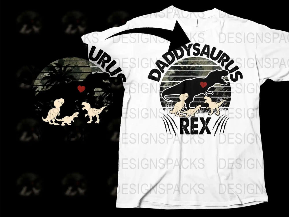 Daddysaurus Rex T-Shirt, Funny Dad Gift, Dinosaur Family Tee, Fathers Day Shirt, Cute T-Rex Graphic, White Cotton Top
