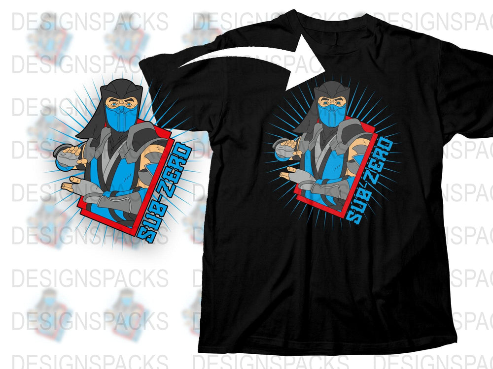 Sub-Zero Graphic T-Shirt, Ninja Video Game Character Design, Black Cotton Tee, Cool Fighter Shirt, Gaming Apparel for Fans