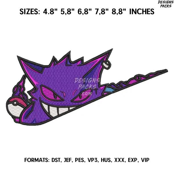 Ectoplasma Embroidery Design File, Pokemon Anime Embroidery Design, Nike and Ectoplasma Anime Pes Design Brother