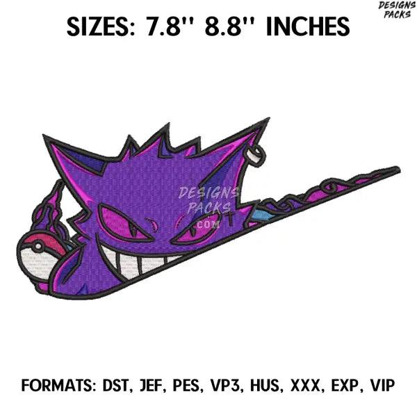 Ectoplasma Embroidery Design File, Pokemon Anime Embroidery Design, Nike and Ectoplasma Anime Pes Design Brother