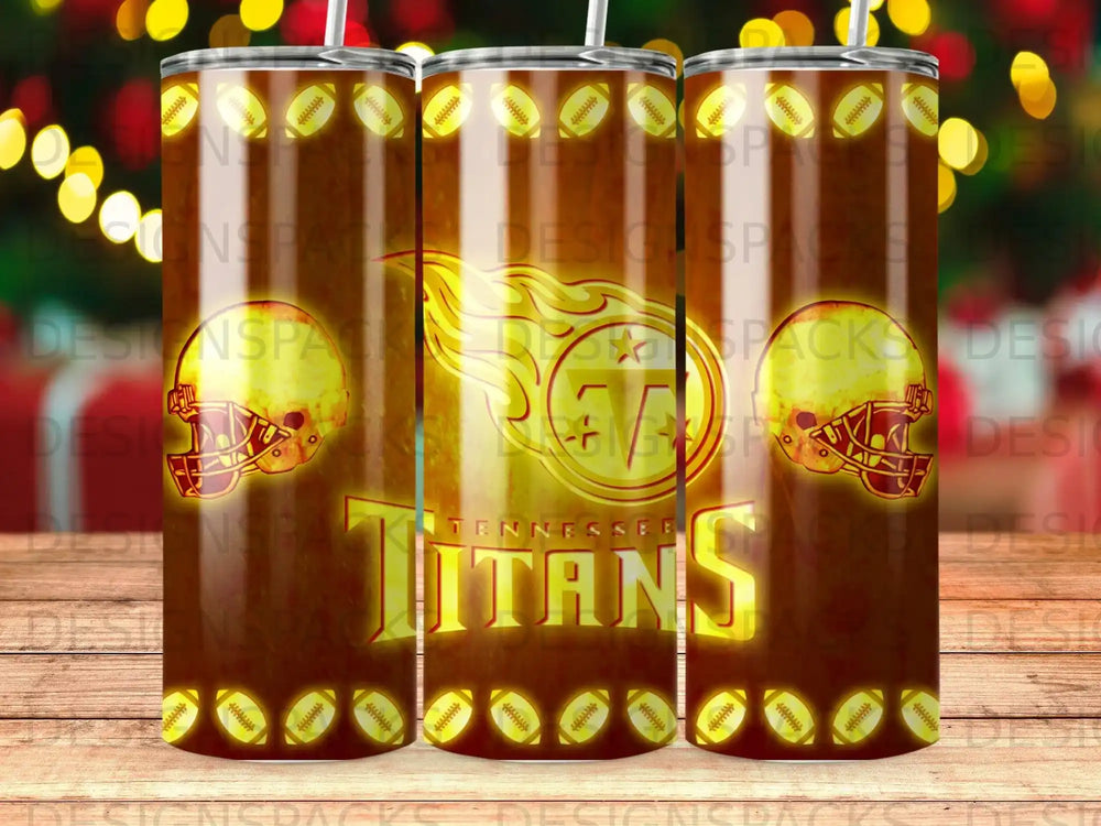 Tennessee Titans logo and helmet pattern on a tumbler.