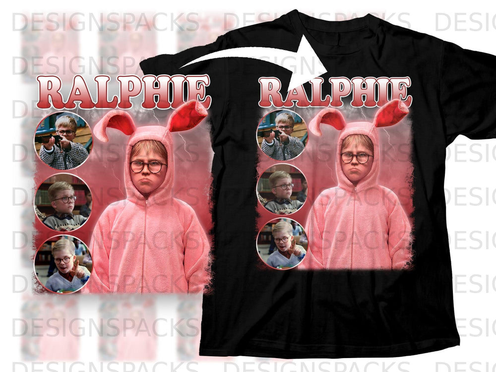 A Christmas Story Ralphie in bunny suit with montage of movie scenes.