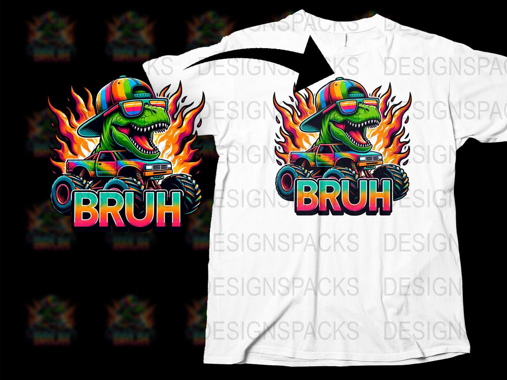 Colorful Bruh Monster Graphic T-Shirt, Cool Flame Design, Hipster Streetwear, Men's Fashion Tee, Vibrant Casual Top, Unique Gift Idea