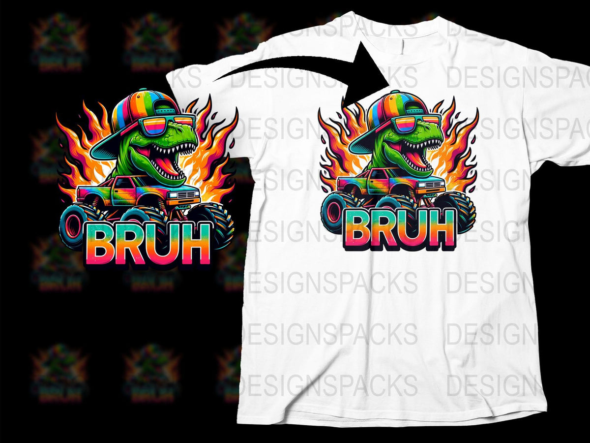 Colorful Bruh Monster Graphic T-Shirt, Cool Flame Design, Hipster Streetwear, Men's Fashion Tee, Vibrant Casual Top, Unique Gift Idea
