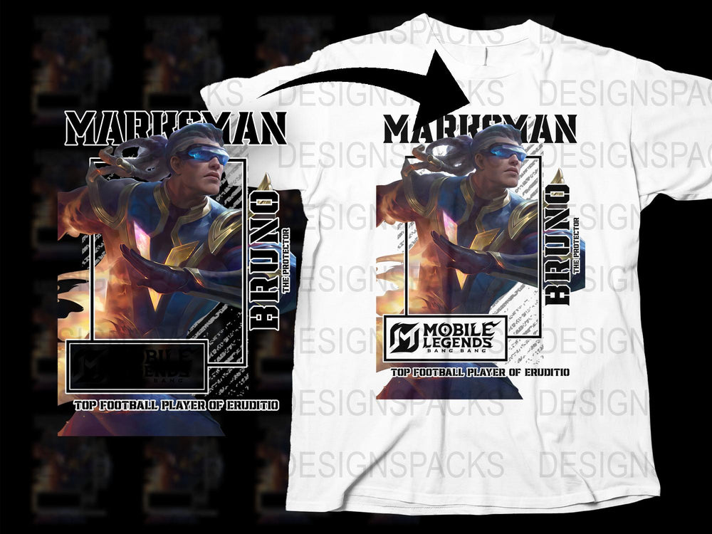Mobile Legends Bruno Football Player Graphic T-Shirt, Gaming Merchandise, Cool eSports Apparel, Fantasy Hero Tee