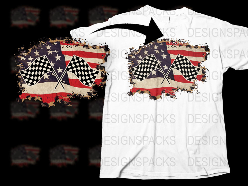 Patriotic Racing Flag T-Shirt, Grunge American Flag, Distressed Tee, Motorsport Apparel, Graphic Race Car Shirt, Unique Gift Idea