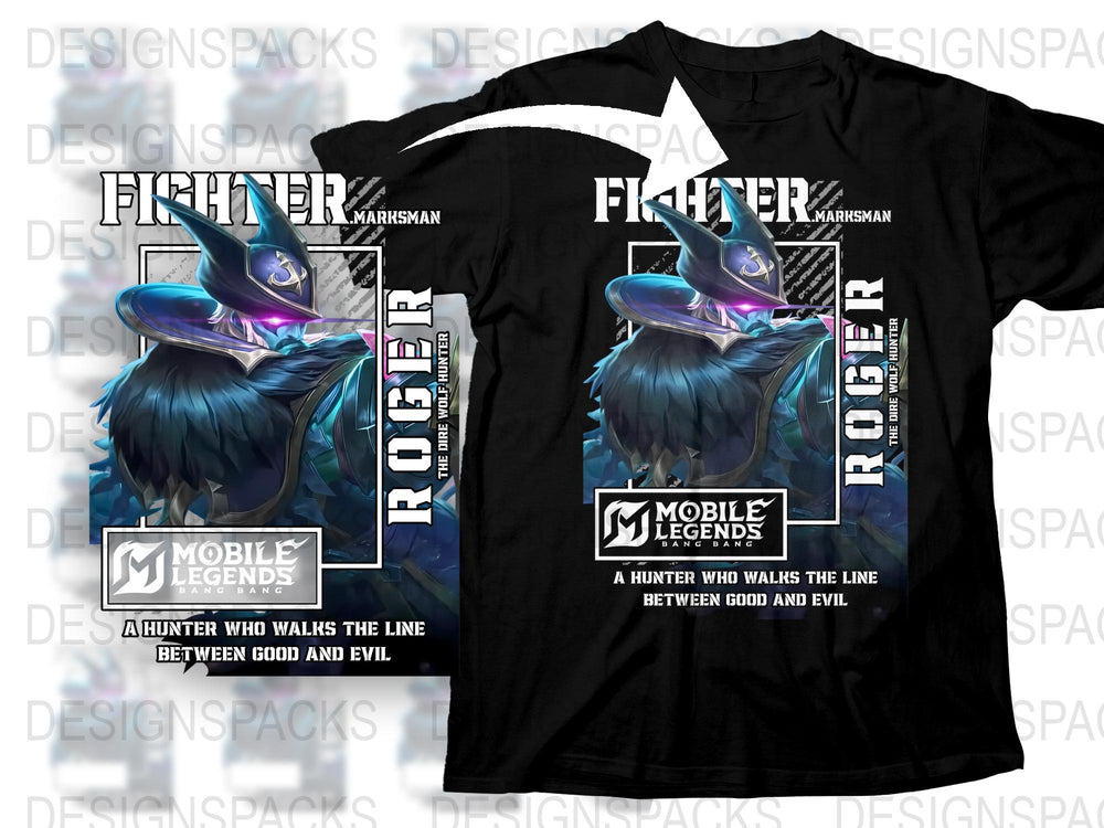 Mobile Legends Roger T-Shirt, Fantasy Game Hunter, Evil Vs Good Graphic Tee