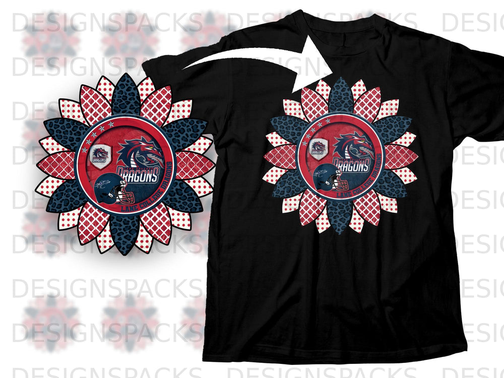 Black t-shirt with a floral design featuring a dragon and "Lane College Dragons" text.