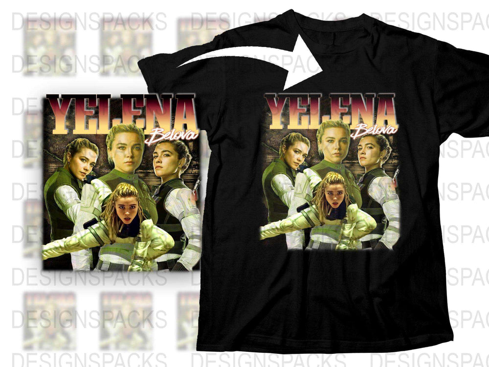 Yelena Belova Themed T-Shirt, Black Graphic Tee, Women's Superhero Shirt, Multiple Images, Fan Merchandise