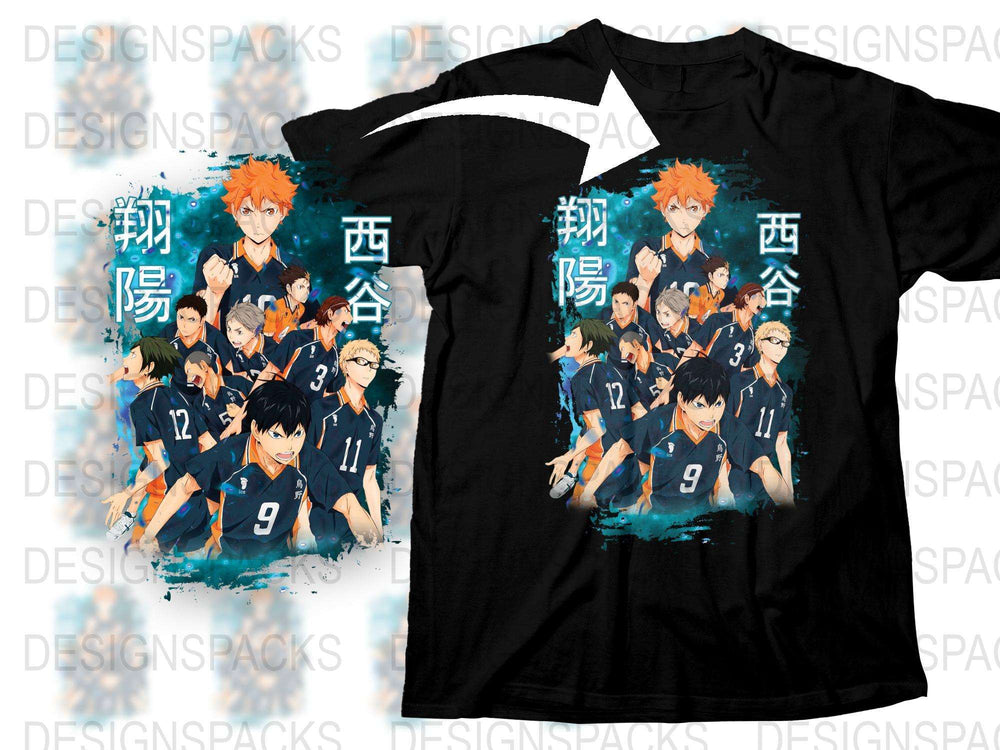 Anime Volleyball Team Graphic T-Shirt, Colorful Manga Character Design, Casual Cotton Tee, Fan Gift Idea