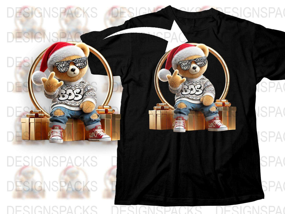 Cute Hipster Bear T-Shirt, Trendy Animal Graphic Tee, Stylish Cartoon Bear with Glasses and Headphones Design