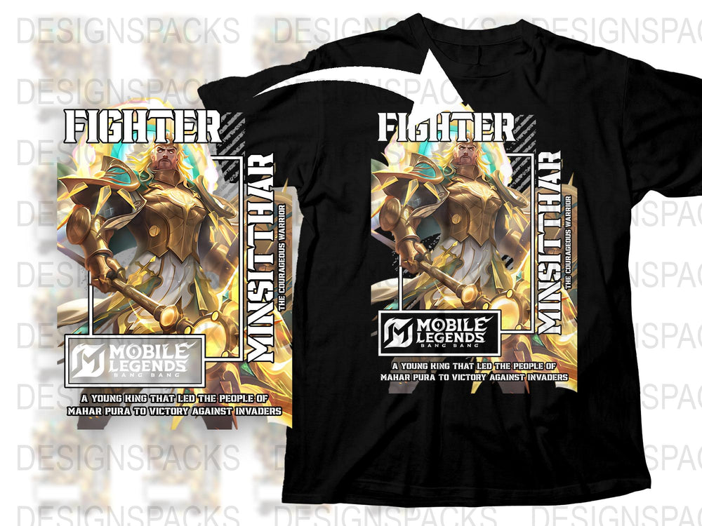 Mobile Legends Fighter T-Shirt, Graphic Tee, Video Game Apparel, Men's Fashion, Cool Hero Design, Black Shirt