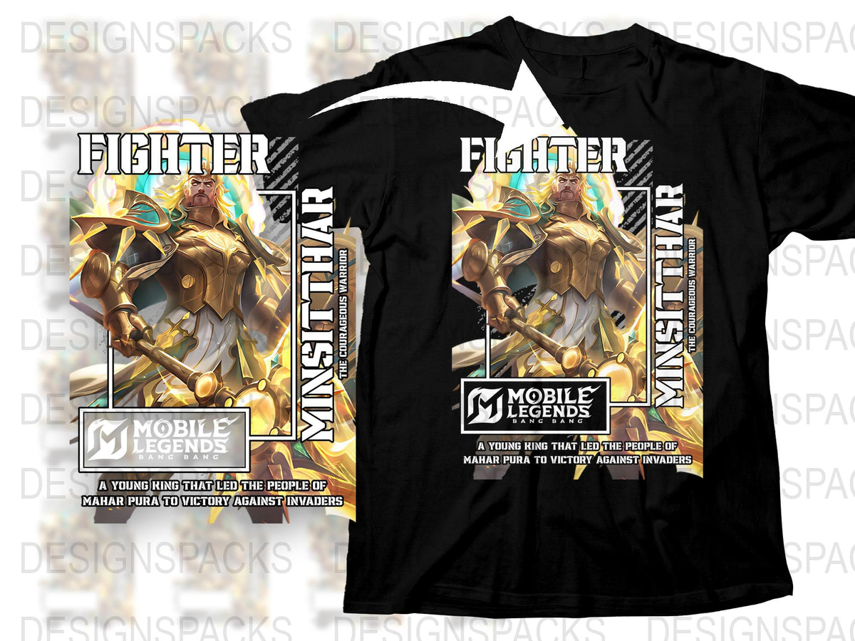 Mobile Legends Fighter T-Shirt, Graphic Tee, Video Game Apparel, Men's Fashion, Cool Hero Design, Black Shirt