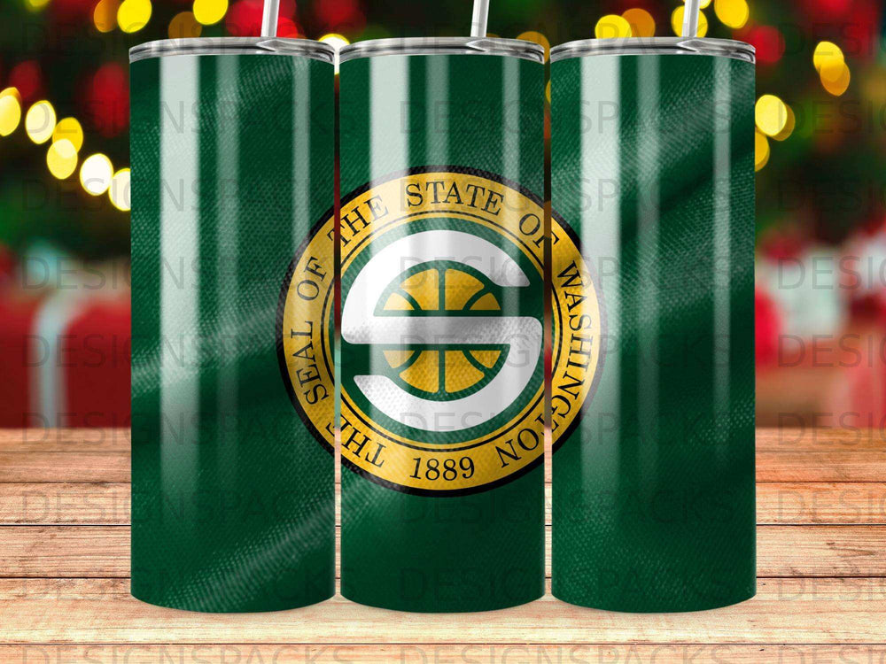 Washington State Seal on a green background tumbler.