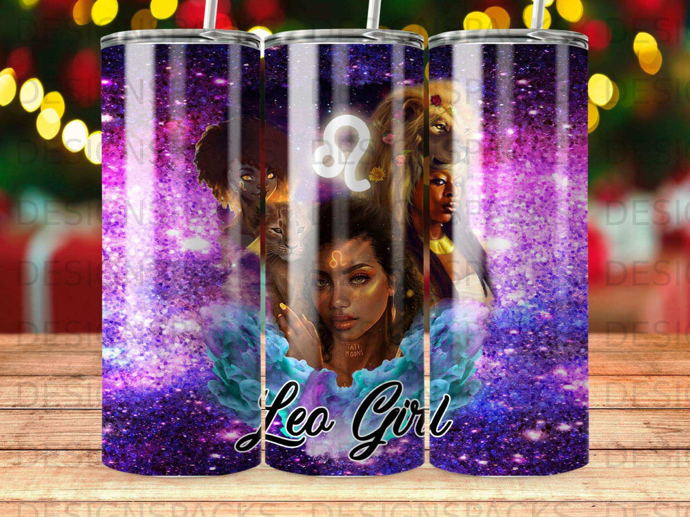 Leo Girl zodiac illustration with lion and starry background.