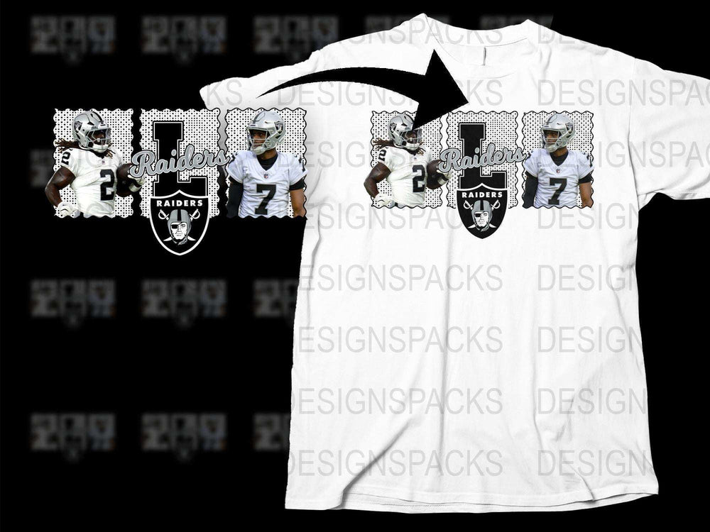 Raiders Football Team Graphic T-Shirt, Sports Fan Apparel, Black and White Design, Casual Wear, Unisex Clothing
