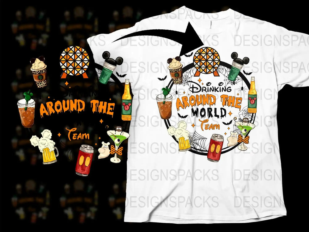 Around The World Drinking Team T-Shirt, Fun Travel Drinks Graphic Tee, Unisex Adult Fashion Top