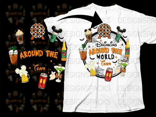 Around The World Drinking Team T-Shirt, Fun Travel Drinks Graphic Tee, Unisex Adult Fashion Top