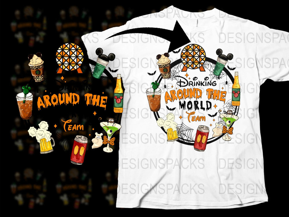 Around The World Drinking Team T-Shirt, Fun Travel Drinks Graphic Tee, Unisex Adult Fashion Top