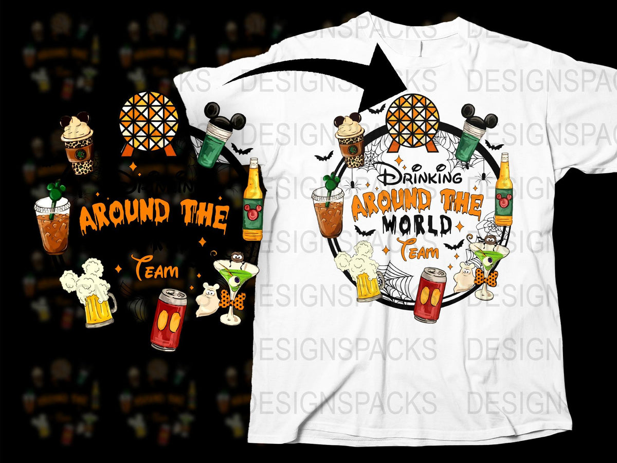 Around The World Drinking Team T-Shirt, Fun Travel Drinks Graphic Tee, Unisex Adult Fashion Top