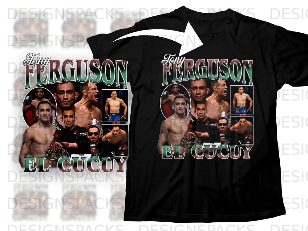 Black t-shirt featuring Tony Ferguson with "EL CUCUY" text and UFC images.