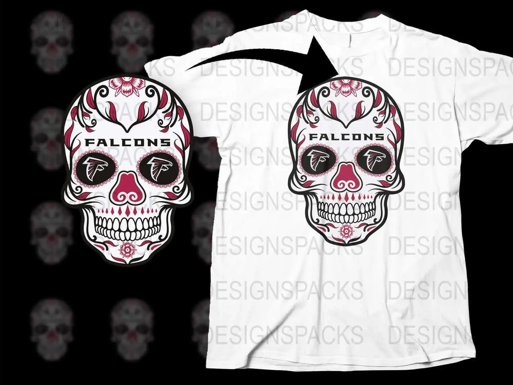 Falcons Skull T-Shirt, White Graphic Tee, Men's Unique Skull Design Shirt, Red and Black, Stylish Sport Team Apparel