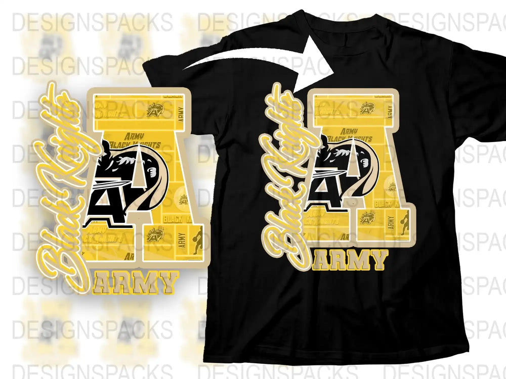 Black and Gold Army Graphic T-Shirt, Vintage Military Style Tee, Bold Typography Design, Unisex Fashion Shirt