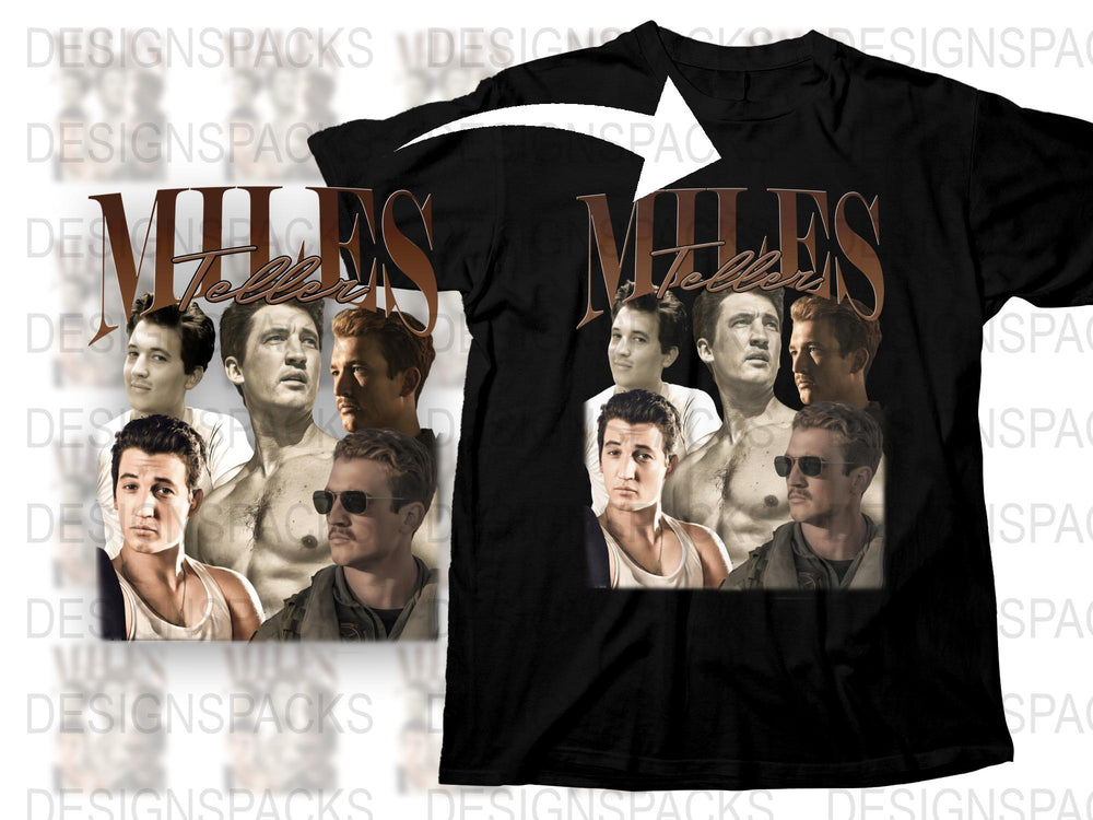 Miles Movie Star Collage T-Shirt, Vintage Film Actor Graphic Tee, Fashionable Men's Clothing, Unique Gift Idea