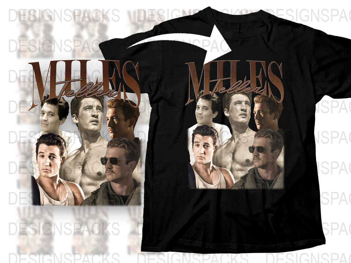 Miles Movie Star Collage T-Shirt, Vintage Film Actor Graphic Tee, Fashionable Men's Clothing, Unique Gift Idea