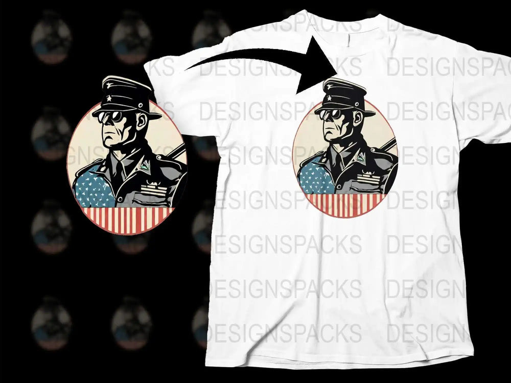 Vintage Military Officer T-Shirt, American Flag Design, Patriotic Graphic Tee, Retro Soldier Apparel, Unisex Fashion