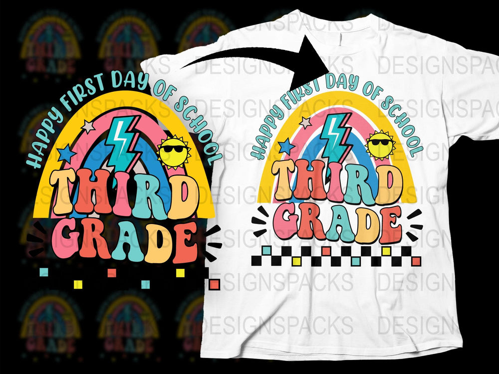 Happy First Day of School Third Grade T-Shirt, Colorful Teacher Tee, Fun Back to School Outfit for Kids