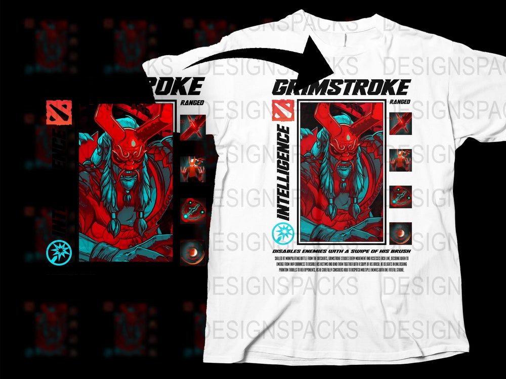 Grimstroke Dota 2 Inspired Graphic T-Shirt, Red and Black Gamer Tee, Men's Gaming Apparel, Unique eSports Fan Gift