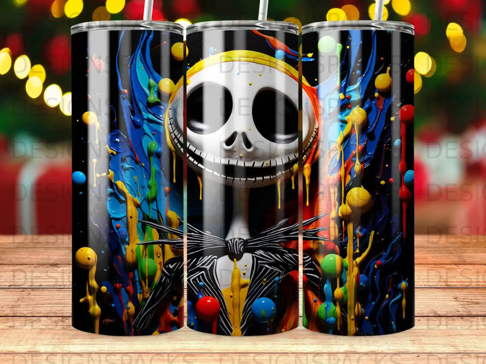 Jack Skellington from The Nightmare Before Christmas on a colorful, dripping tumbler.