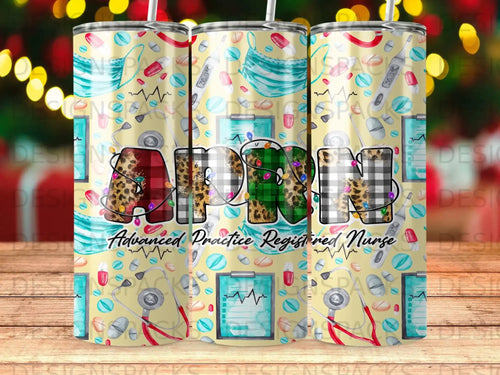 APRN tumbler with medical graphics and plaid lettering