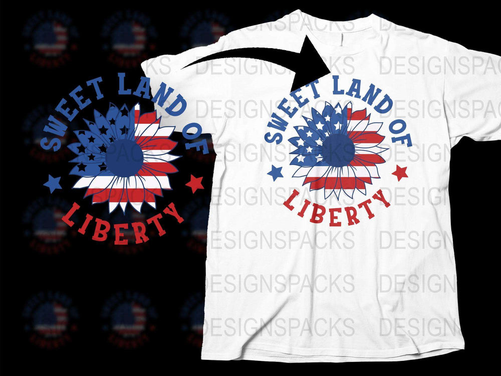 Patriotic T-Shirt Sweet Land of Liberty 4th of July American Flag Tee White