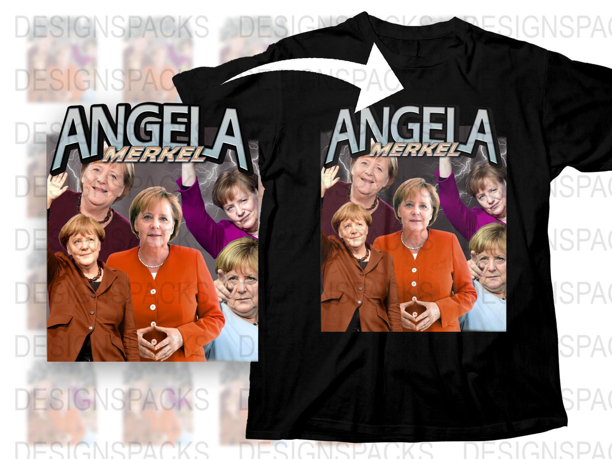 Angela Merkel Graphic T-Shirt, Multiple Poses, Political Icon Tee, Unisex Black Shirt, Casual Wear, Collector's Item, Gift Idea