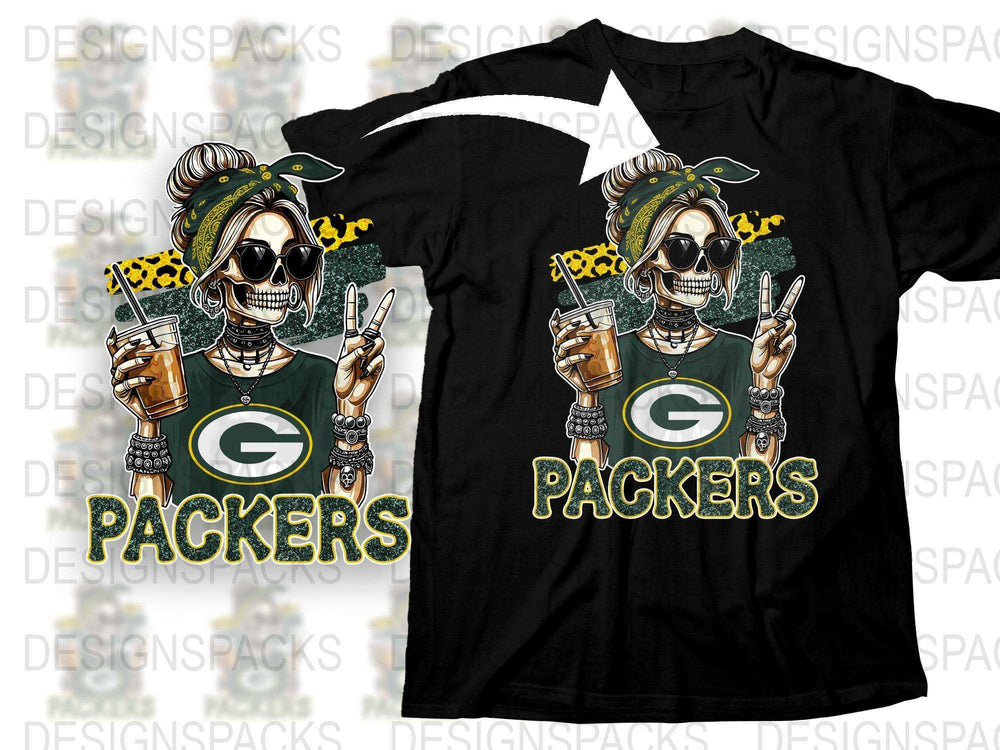 Green Bay Packers Skull T-Shirt, Football Fan Apparel, Sports Graphic Tee, Unique Gift for Packers Fans