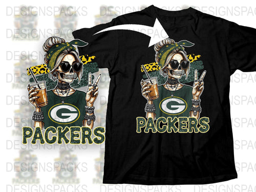 Green Bay Packers Skull T-Shirt, Football Fan Apparel, Sports Graphic Tee, Unique Gift for Packers Fans