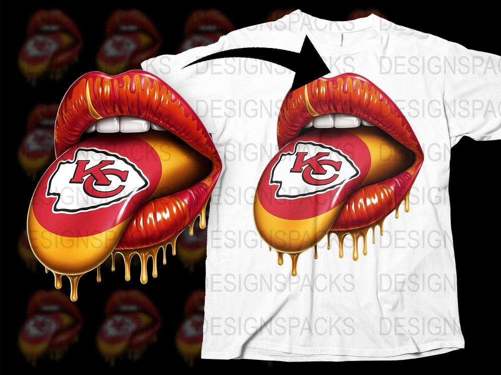 Kansas City Football Team Inspired Lip Design T-Shirt, Melting Lip Graphic Tee, Sports Fan Apparel