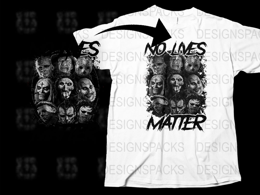 Unique Horror Masks Graphic T-Shirt, Black and White 'No Lies Matter' Design, Unisex Art Tee