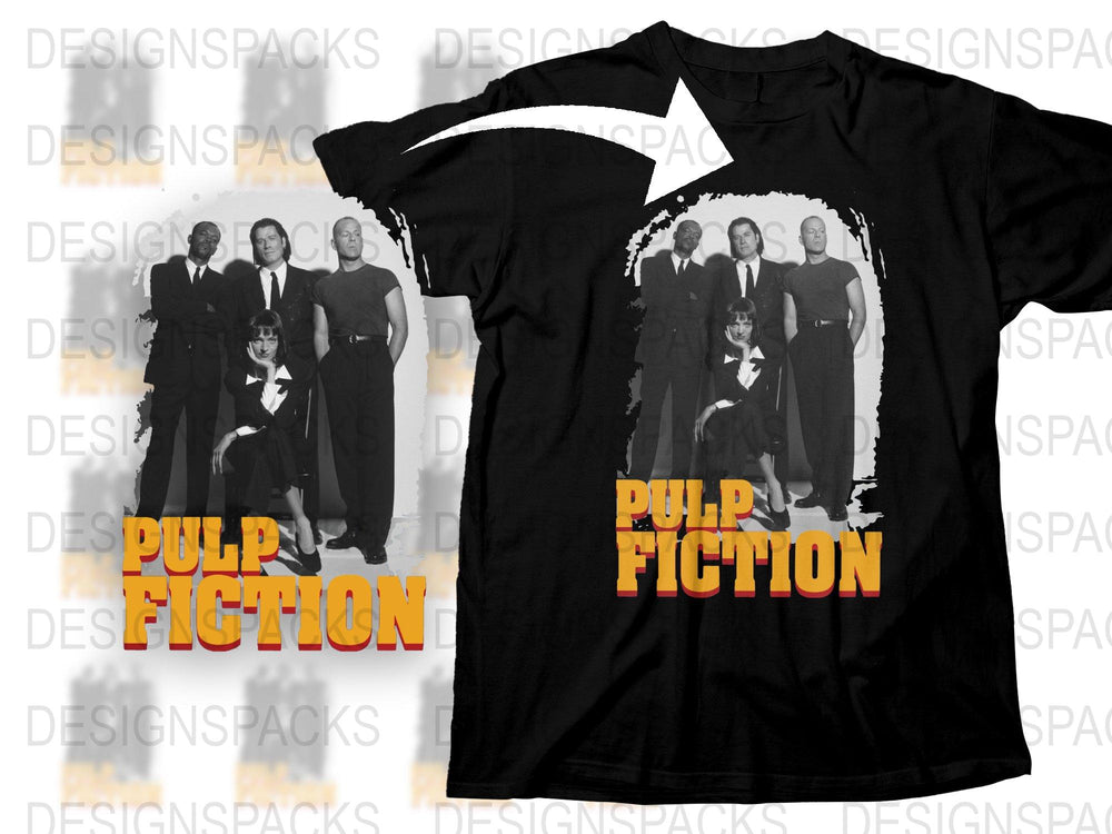 Vintage Pulp Fiction Movie T-Shirt, Classic Film Graphic Tee, 90s Retro Style, Unisex Black Cotton Shirt