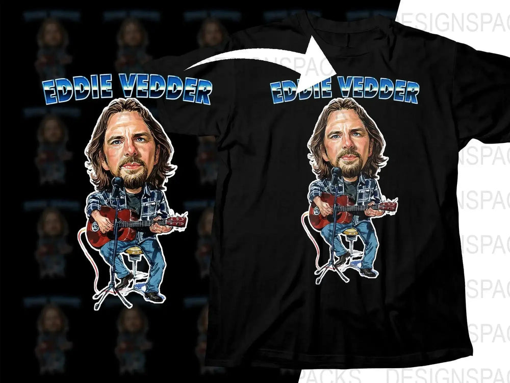 Eddie Vedder Playing Guitar Art Funny Caricature Png Digital Download
