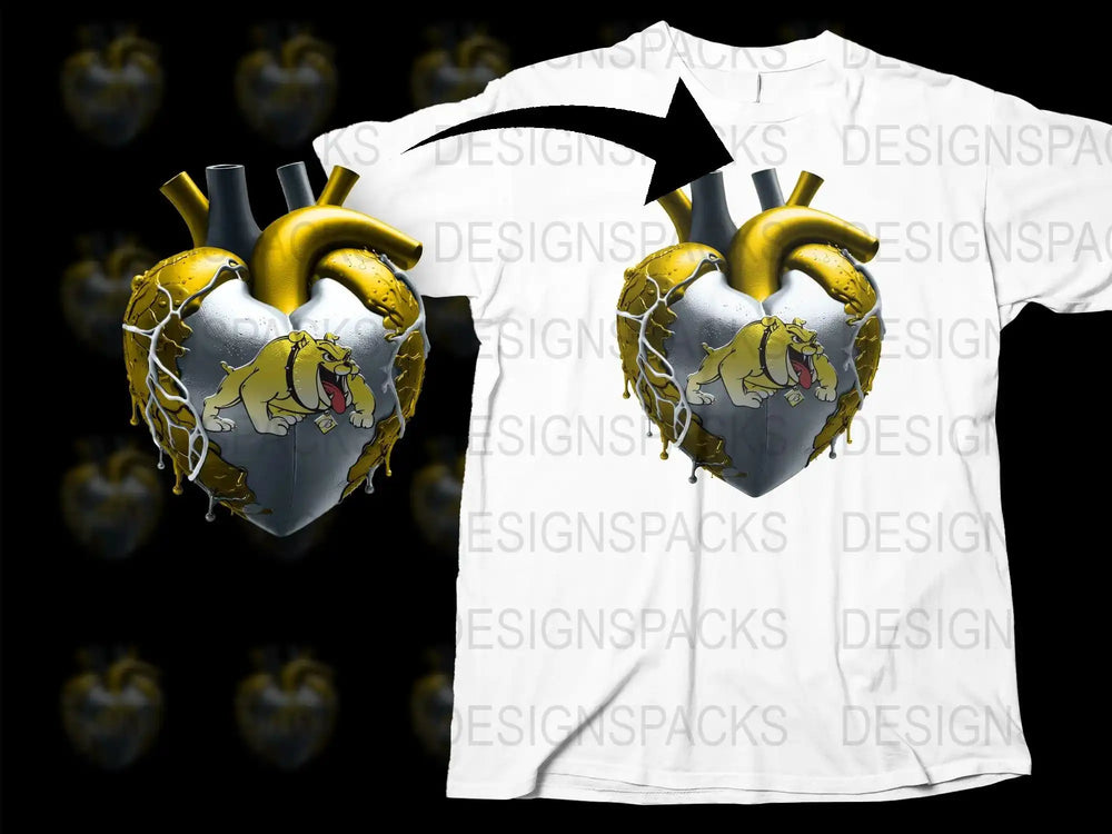 Unique Heart Graphic T-Shirt, Lion Crest Design, Medieval Inspired, Artistic Tee, Unisex Fashion, Silver and Gold Colors