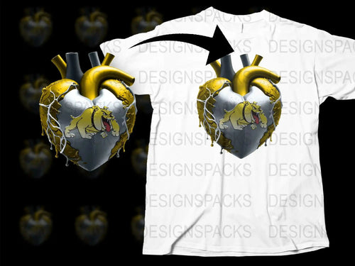 Unique Heart Graphic T-Shirt, Lion Crest Design, Medieval Inspired, Artistic Tee, Unisex Fashion, Silver and Gold Colors