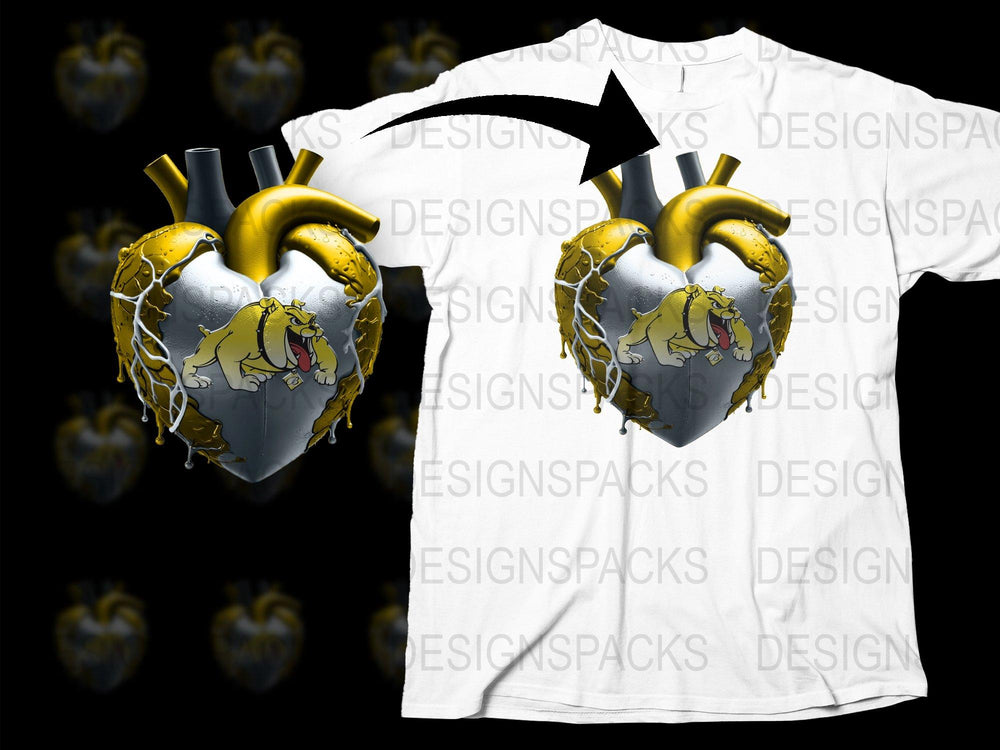 Unique Heart Graphic T-Shirt, Lion Crest Design, Medieval Inspired, Artistic Tee, Unisex Fashion, Silver and Gold Colors
