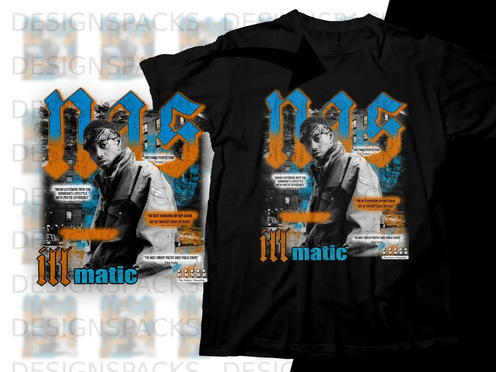 Illmatic album cover with artist and critical praise text.