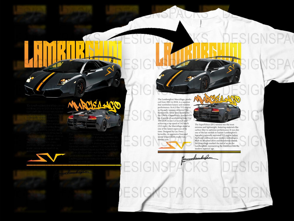 Lamborghini SV Graphic T-Shirt, Italian Sports Car Design, Yellow and Black, Racing Enthusiast Apparel, Collector Item