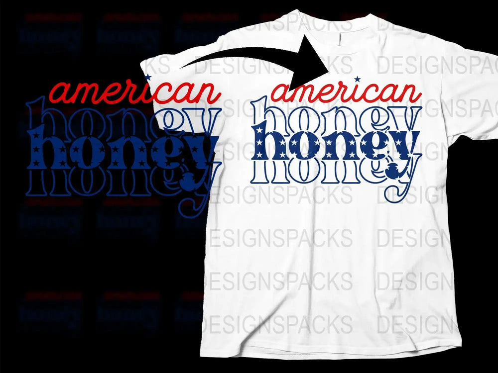 American Honey Graphic T-Shirt, Patriotic Tee, Red White Blue Casual Shirt, Trendy Typography Fashion Top for Men and Women