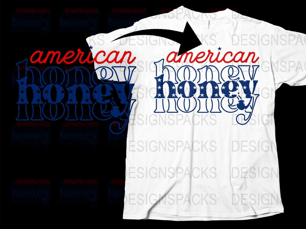 American Honey Graphic T-Shirt, Patriotic Tee, Red White Blue Casual Shirt, Trendy Typography Fashion Top for Men and Women